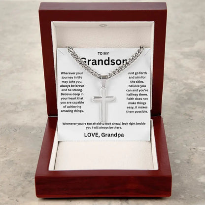 To My Grandson - Artisan Cross Cuban Chain - Love You More Than You Know