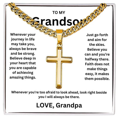 To My Grandson - Artisan Cross Cuban Chain - Love You More Than You Know