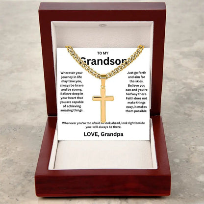 To My Grandson - Artisan Cross Cuban Chain - Love You More Than You Know
