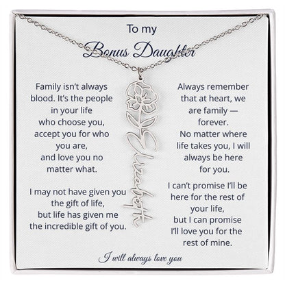 To My Bonus Daughter | We Are Family | Birth Flower Name Necklace