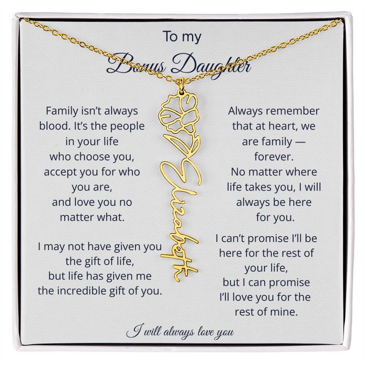 To My Bonus Daughter | We Are Family | Birth Flower Name Necklace