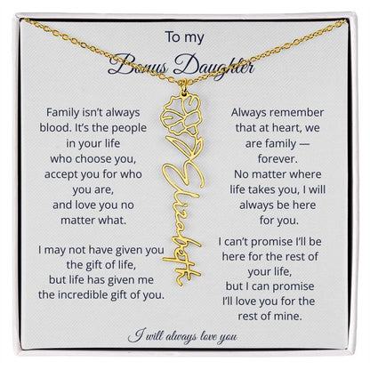 To My Bonus Daughter | We Are Family | Birth Flower Name Necklace