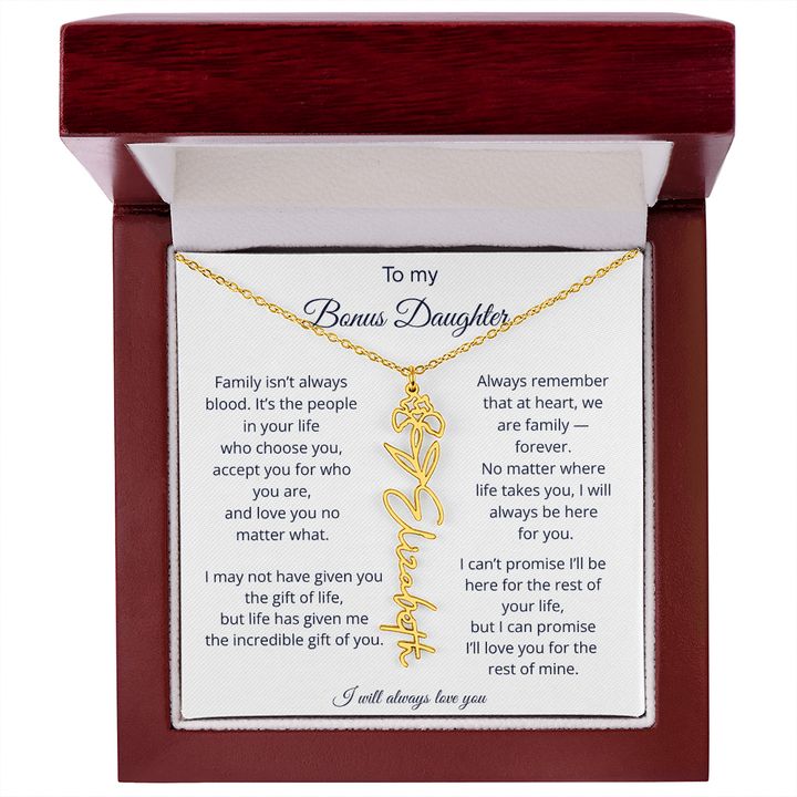 To My Bonus Daughter | We Are Family | Birth Flower Name Necklace