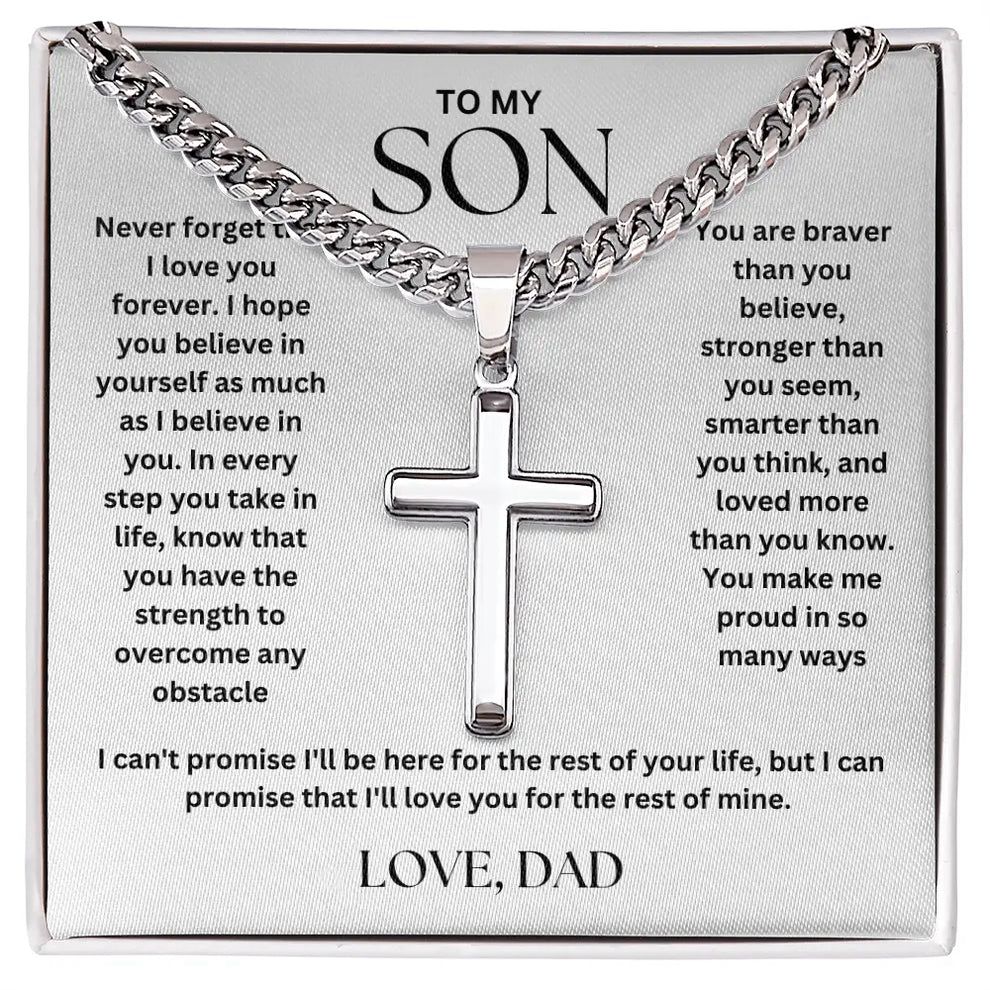 To My Son - Cross on Cuban Link Chain - Love Dad