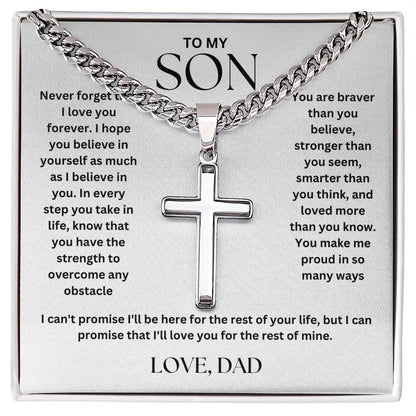 To My Son - Cross on Cuban Link Chain - Love Dad