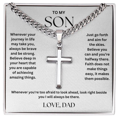 To My Son - Cross on Cuban Link Chain - Love Dad