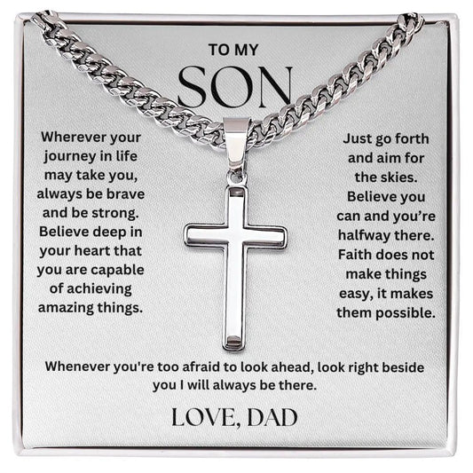 To My Son - Cross on Cuban Link Chain - Love Dad