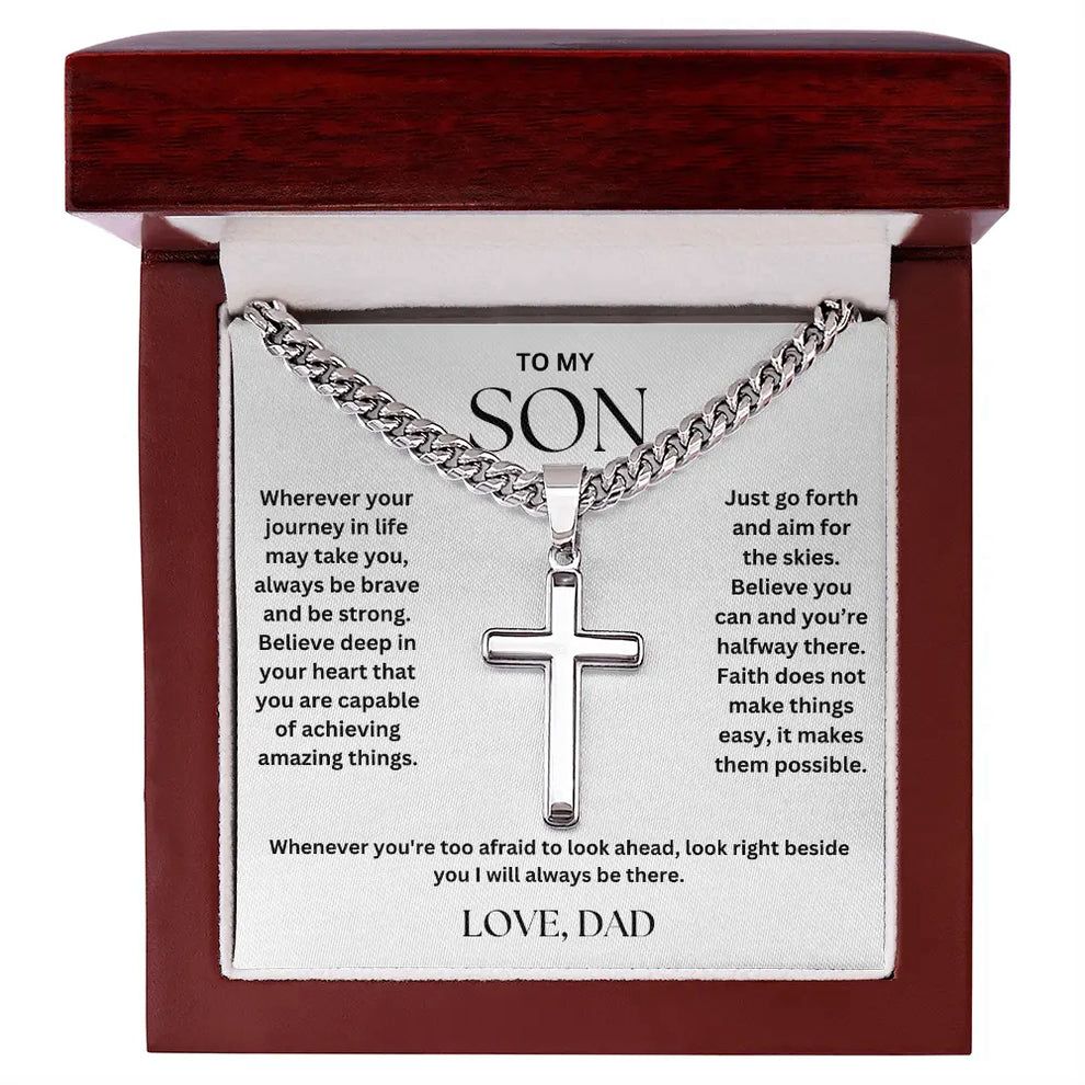 To My Son - Cross on Cuban Link Chain - Love Dad