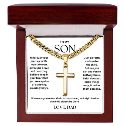 To My Son - Cross on Cuban Link Chain - Love Dad
